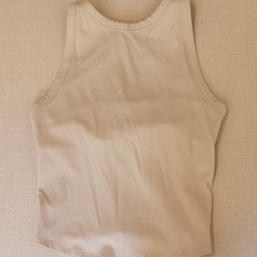 Outdoor Voices Cream Ribbed One-Piece Tank w built in bra